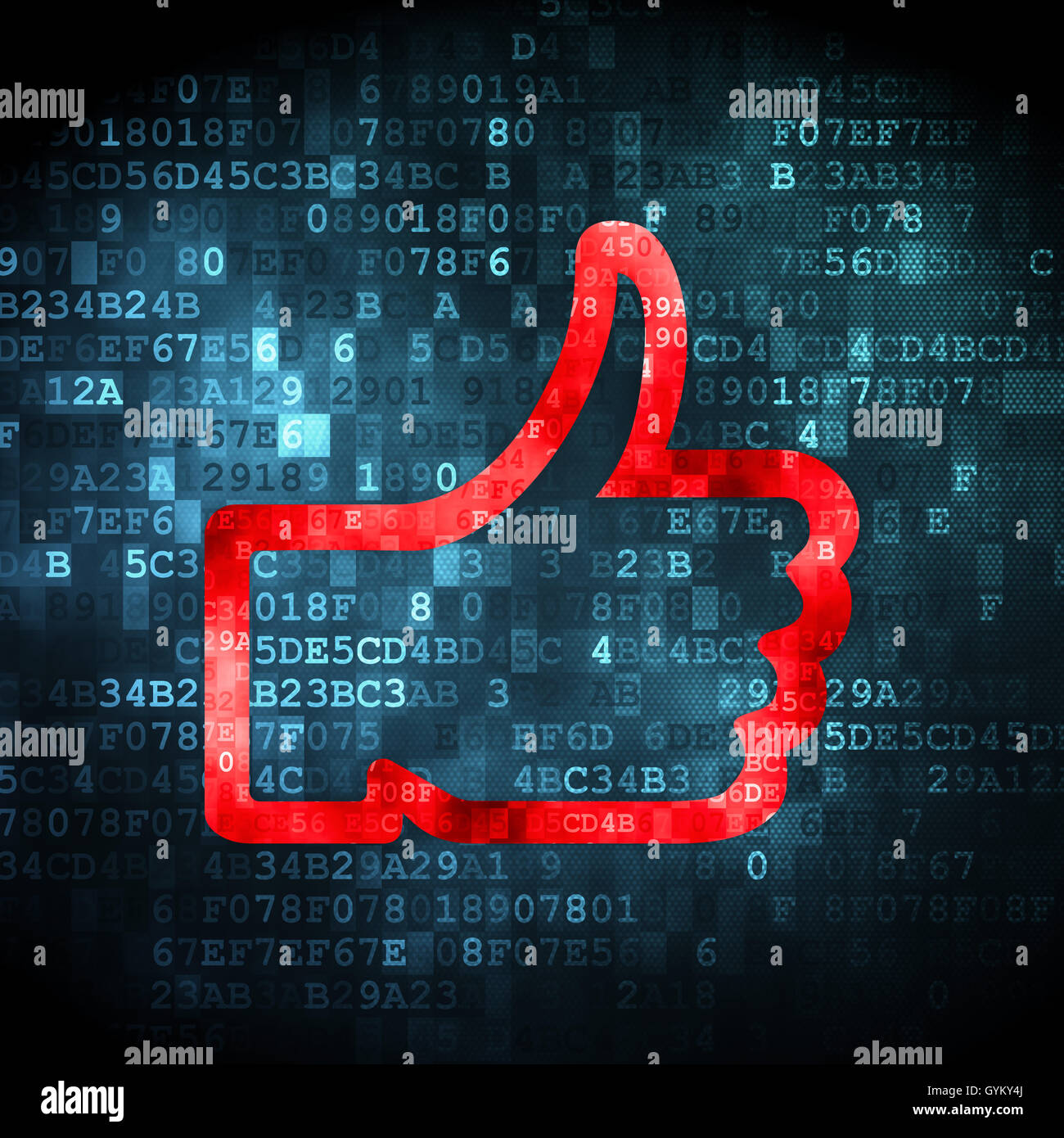 Social media concetto: Come su sfondo digitale Foto Stock