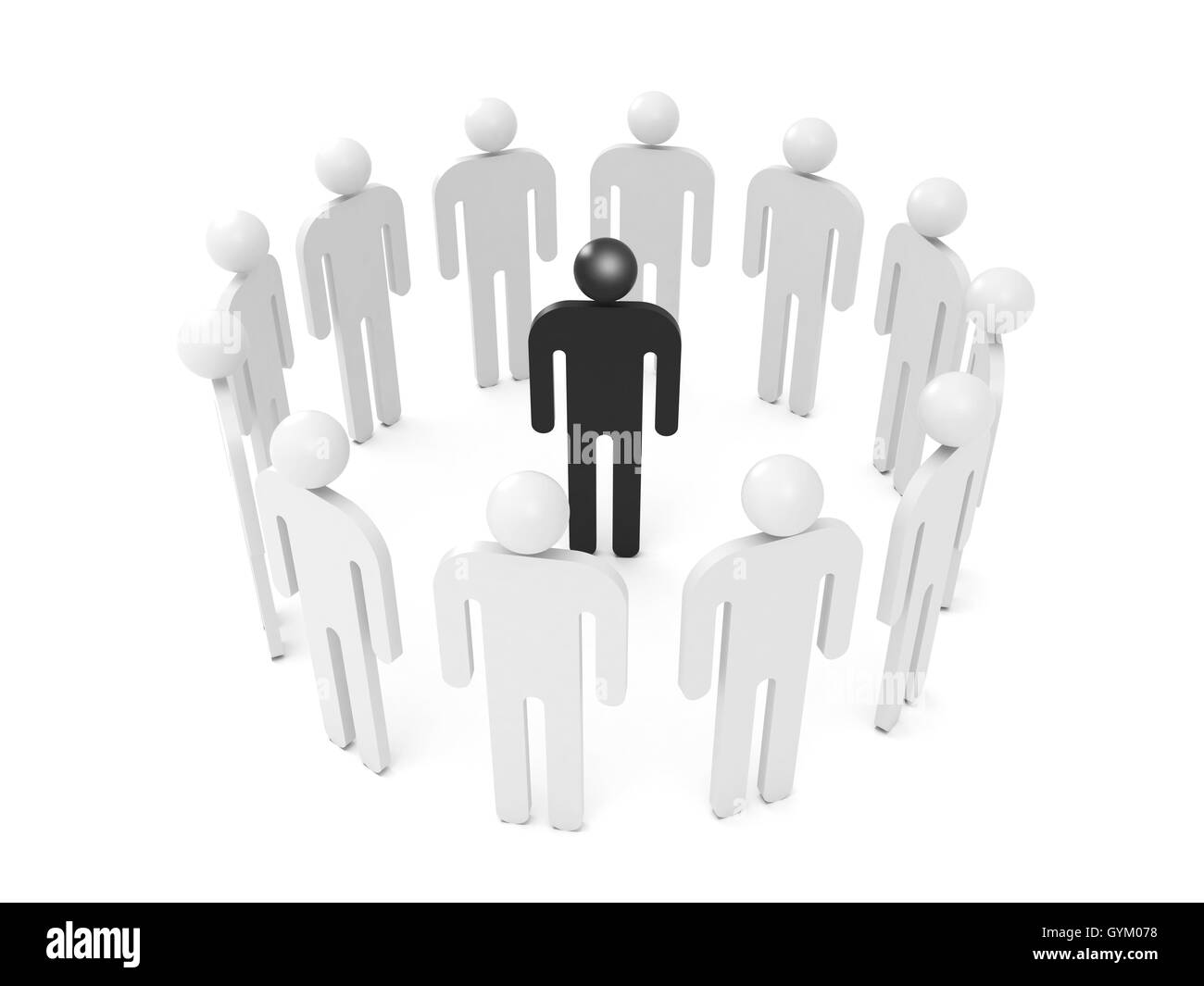 Abstract bianchi stand in anello con una persona nera all'interno. Condanna concetto, 3d illustrazione Foto Stock