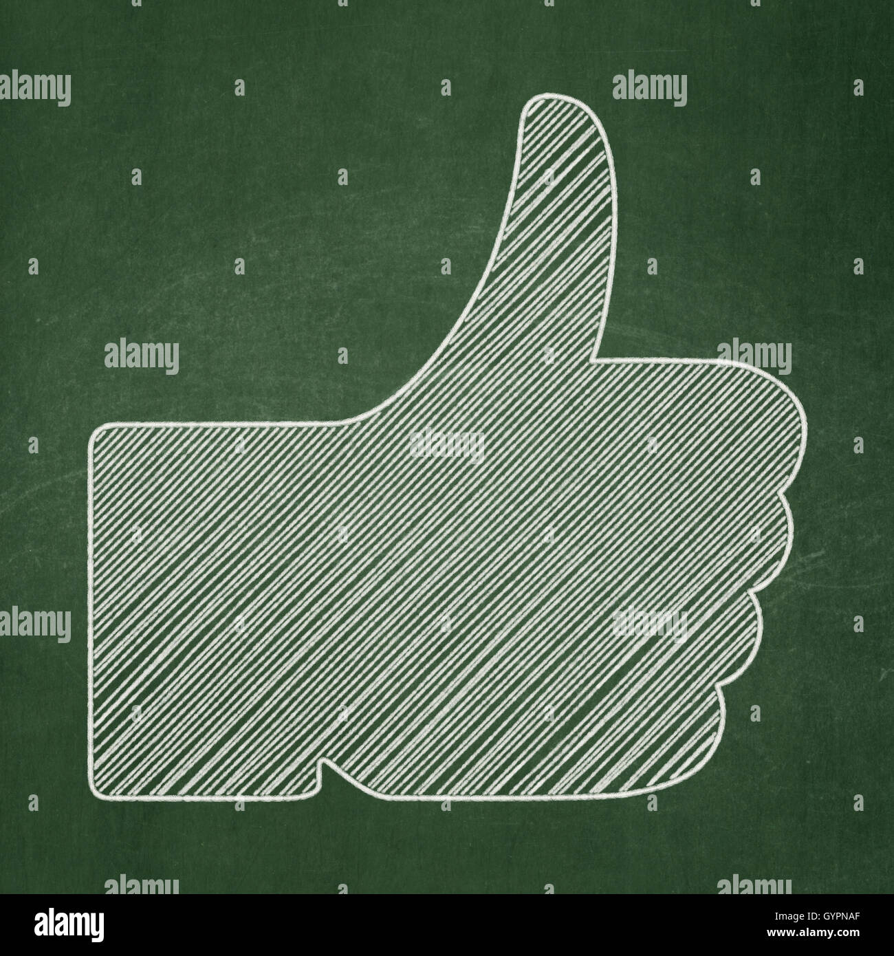 Social media concetto: Pollice su sfondo lavagna Foto Stock