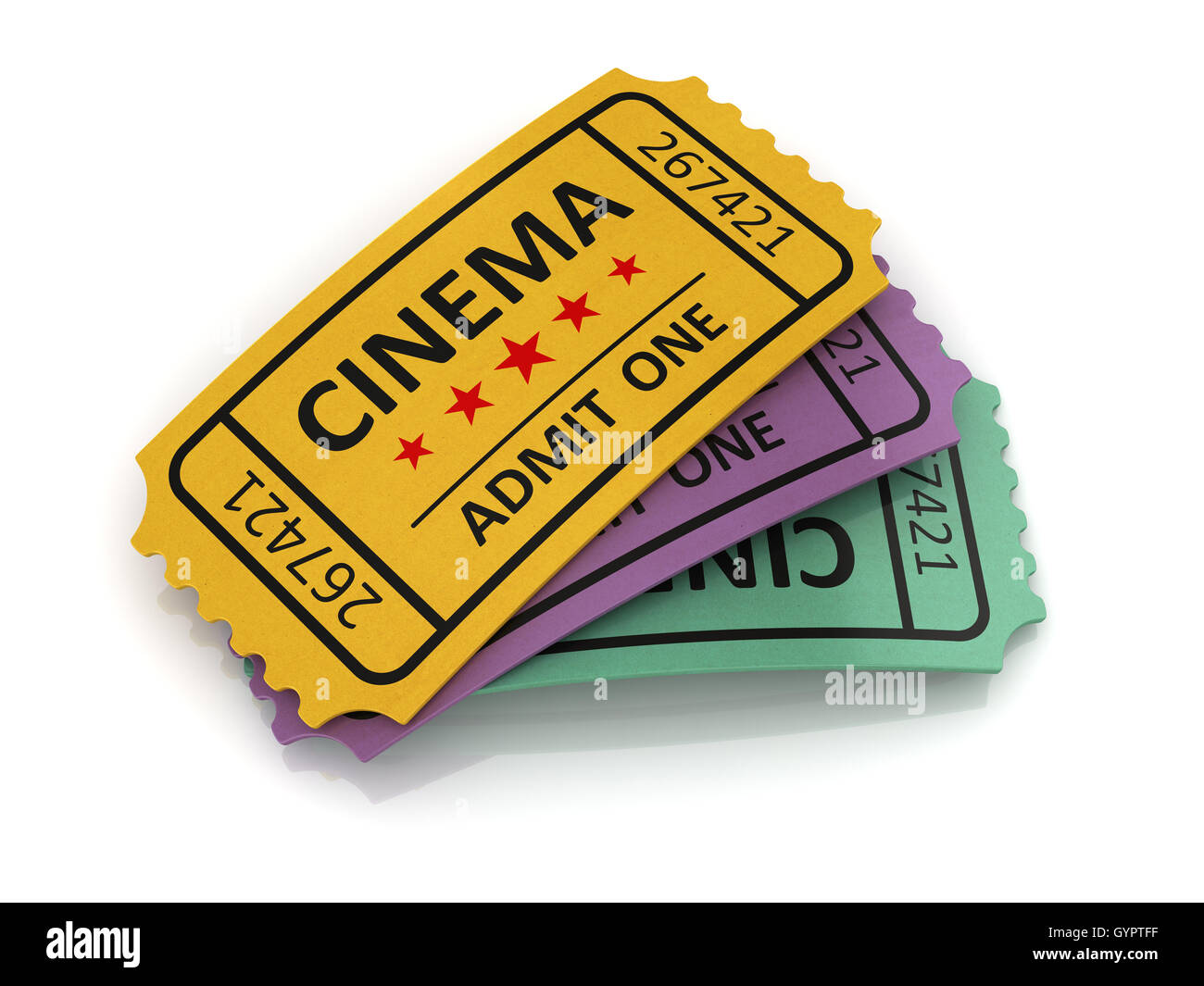 Il vecchio biglietto del cinema , questo è un computer 3d immagine generata. Isolato su bianco. Foto Stock