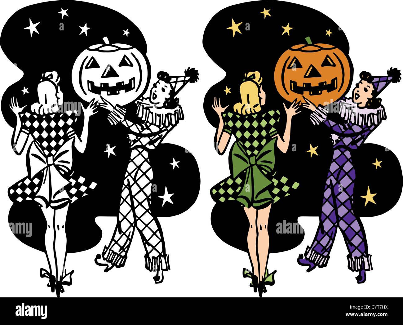 Donne in costume di Halloween party. Illustrazione Vettoriale