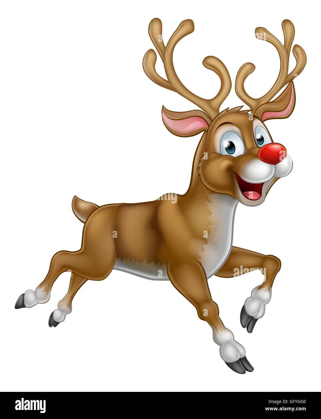 Un felice Natale cartoon renne che corre lungo Foto Stock