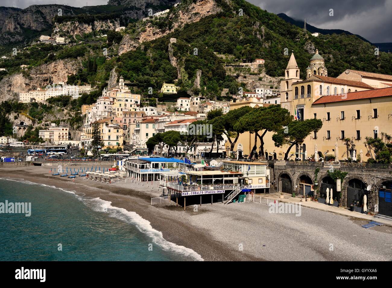 Vista del villaggio, Amalfi Costiera Amalfitana, Costiera Amalfitana, provincia di Salerno, Campania, Italia Foto Stock