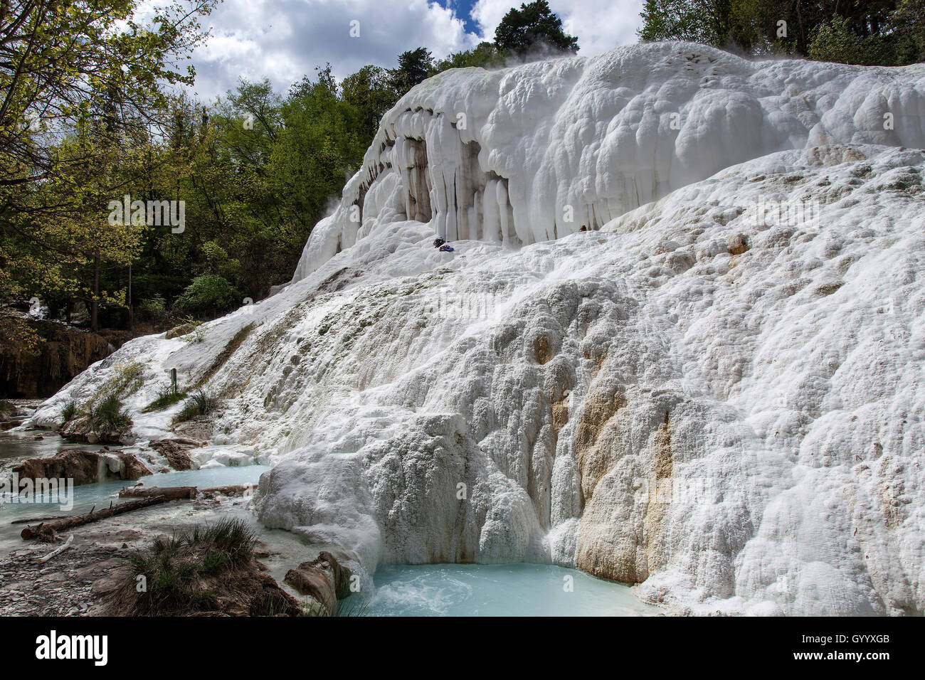 Depositi minerali bianchi, terme di Bagni San Filippo, Castiglione d&#39;Orcia, Toscana, Italia Foto Stock