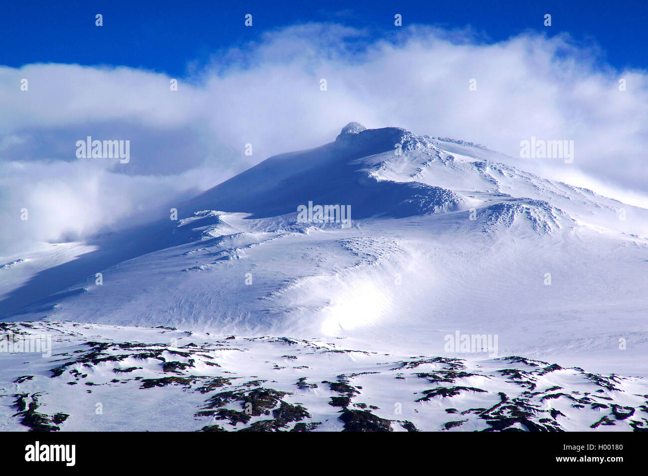 Coperte di neve montagna, Islanda, Snaefellsnes Foto Stock