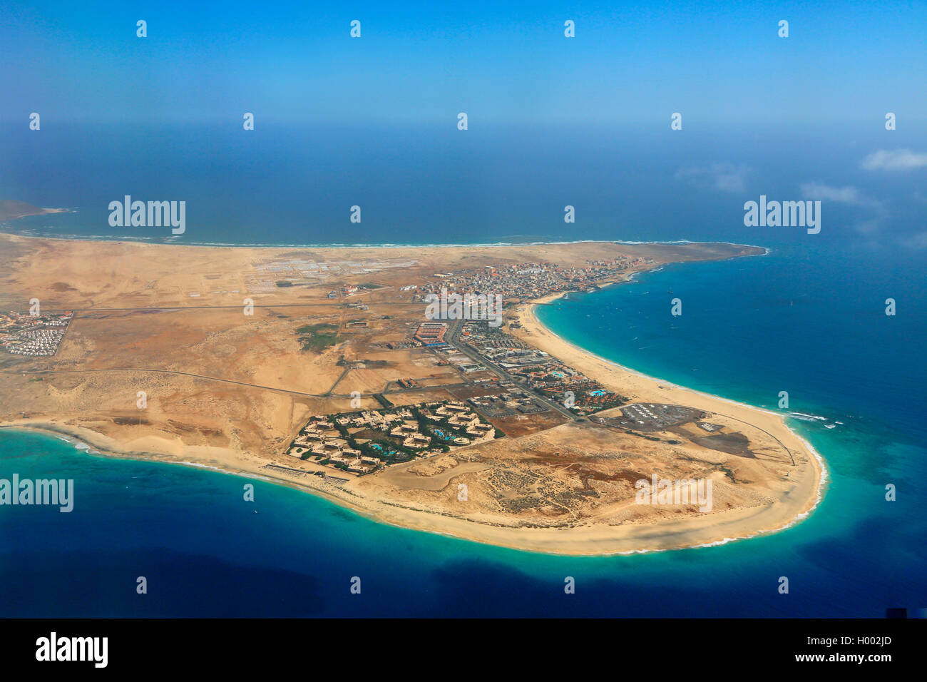 Isola di Sal con la città di Santa Maria, immagine aerea, Capo Verde Isole, Sal Foto Stock