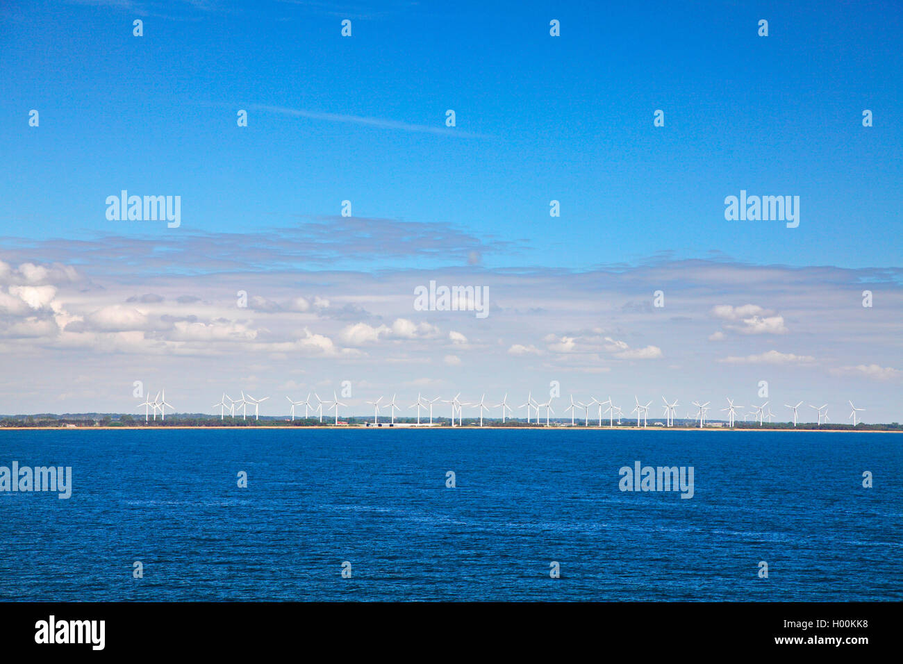 Wind Farm cintura Femer presso il Mar Baltico, Danimarca Foto Stock