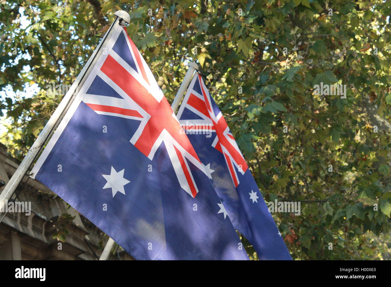 Bandiera australiana, bandiera di Australia, rovinato blue ensign, Union Jack nel cantone, a stella con sette punte, stella del Commonwealth, 1901 Foto Stock