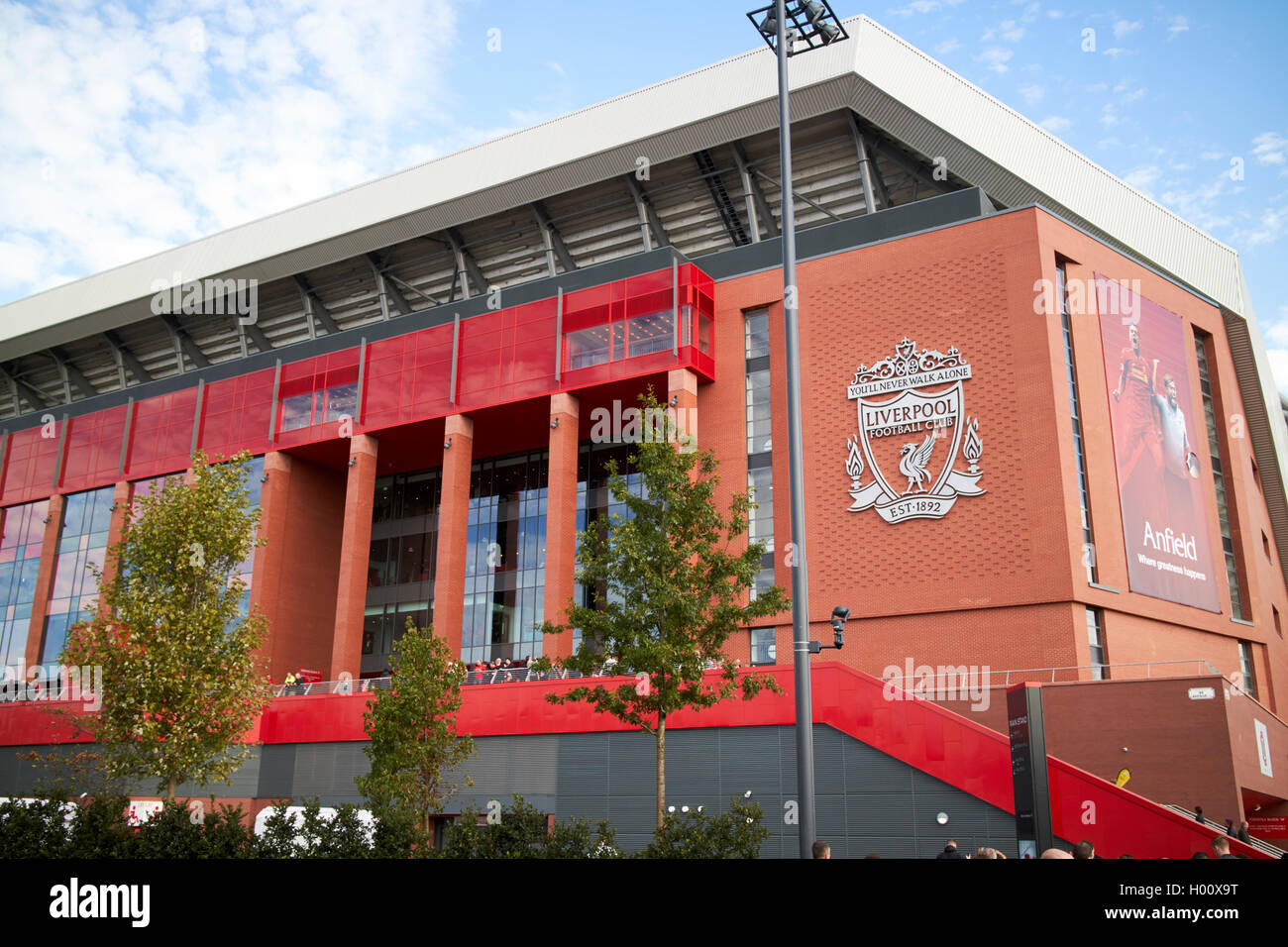 Il nuovo cavalletto principale a Liverpool FC anfield stadium Liverpool Merseyside Regno Unito Foto Stock