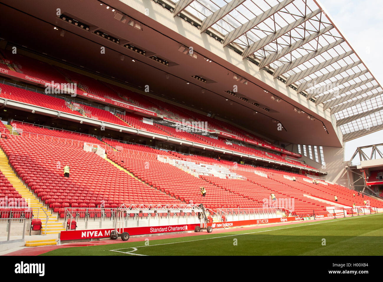 Il nuovo cavalletto principale a Liverpool FC anfield stadium Liverpool Merseyside Regno Unito Foto Stock