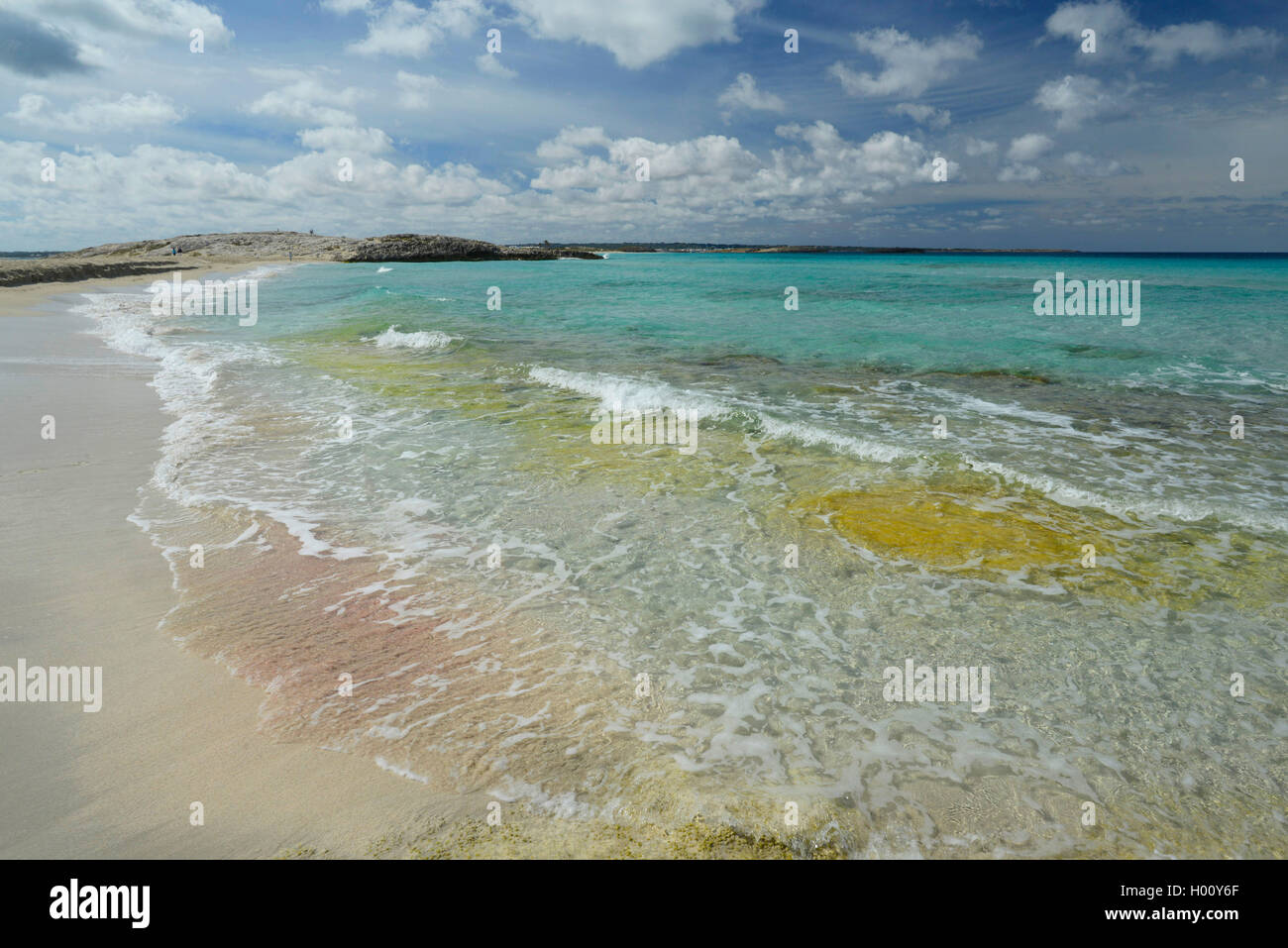 Spiaggia da sogno a penninsula Es Trucadors nel nord di Formentera, Spagna, Balearen, Formentera, Es Trucadors Foto Stock