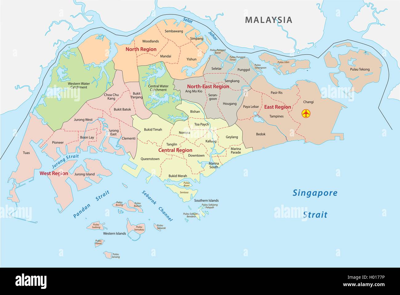 Divisioni amministrative mappa della Repubblica di Singapore Illustrazione Vettoriale