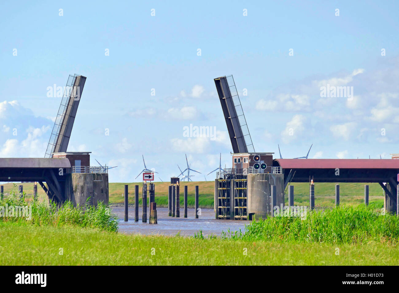 Barrage dell'Oste in Balje, Germania, Bassa Sassonia, Kehdingen Foto Stock