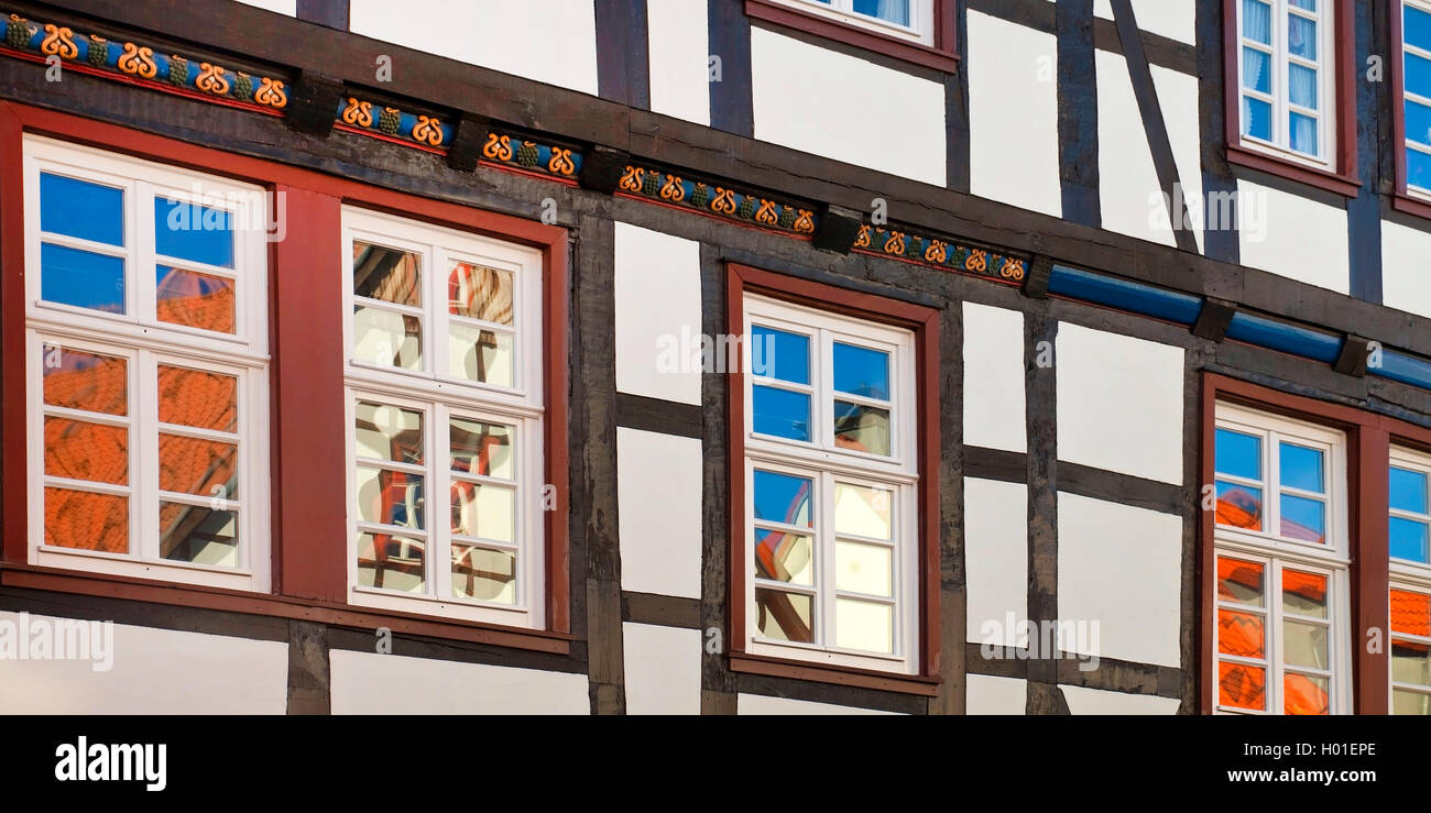 Casa in legno e muratura nella città vecchia, dettaglio, in Germania, in Renania settentrionale-Vestfalia, Soest Foto Stock