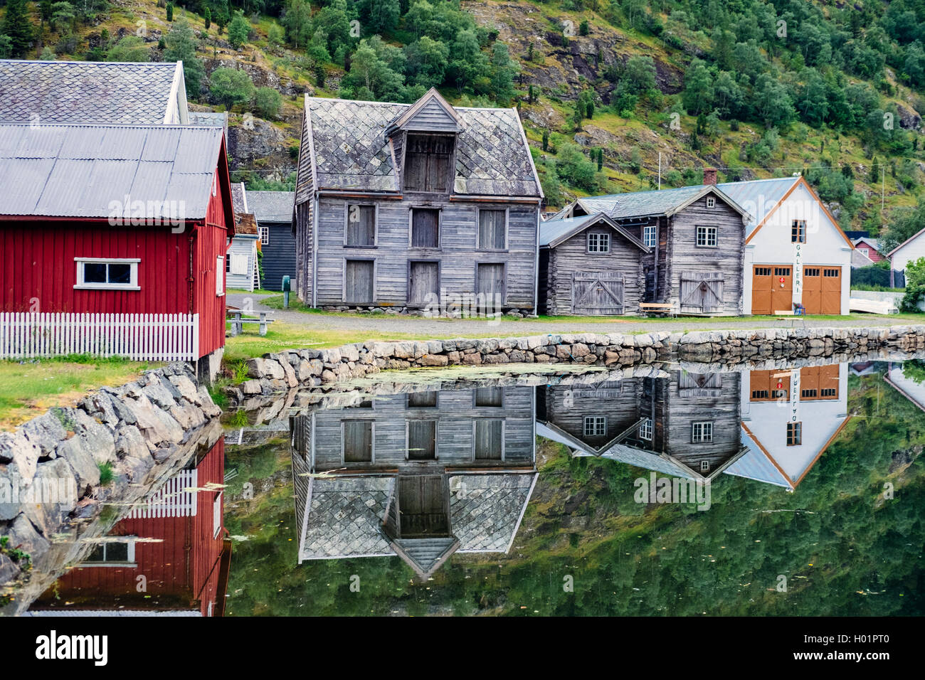 Tradizionale architettura norvegese in Laerdal Laerdal , Sogn og Fjordane county, Norvegia Foto Stock