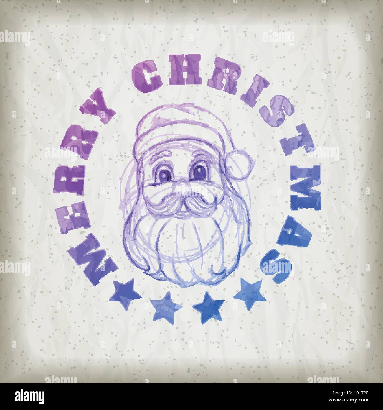 Stile di disegno di Santa Claus ritratto illustrazione e Buon Natale messaggio su carta stropicciata sfondo. Natale biglietto di auguri Illustrazione Vettoriale
