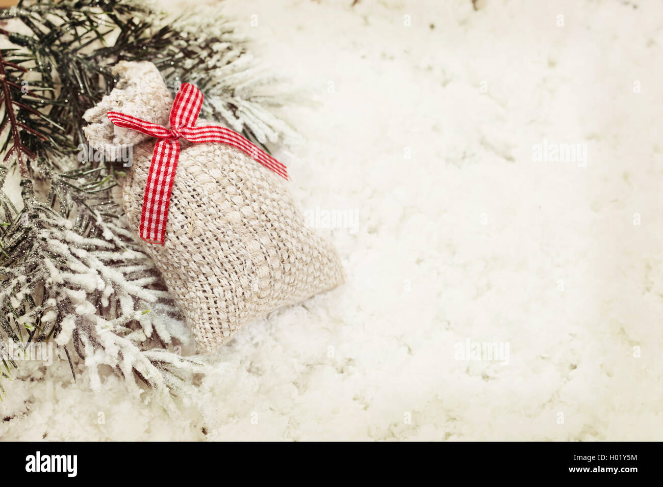 Vintage borsa regalo di natale decorazione sfondo Foto Stock