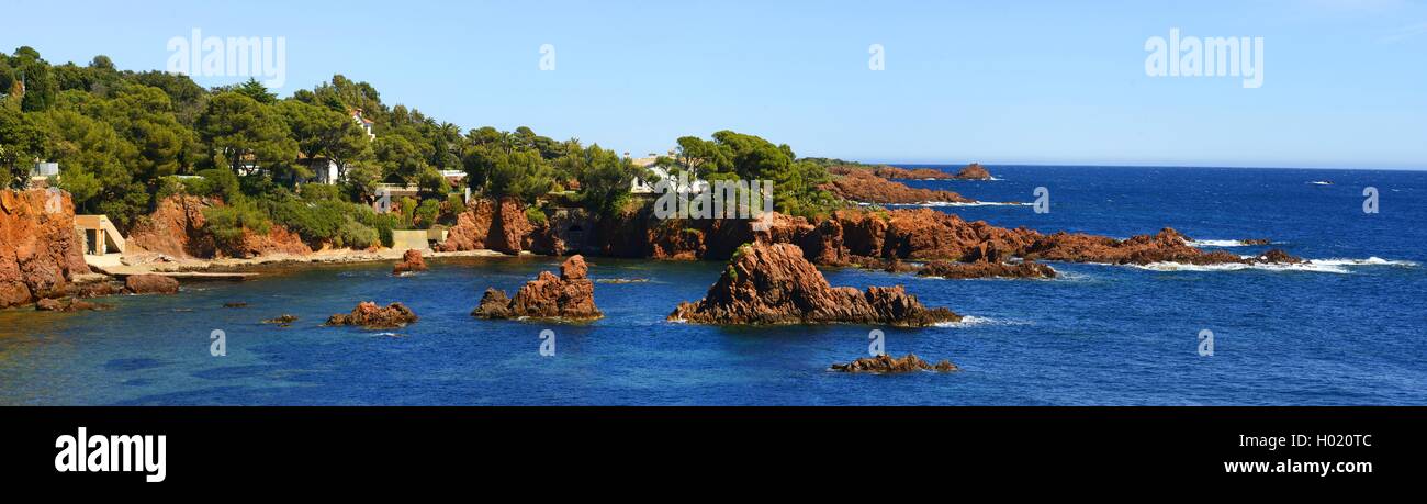 Il porfido rosso costa rocciosa, Francia, Cotes D. Azur, Esterel Mountain Range, Cannes Foto Stock