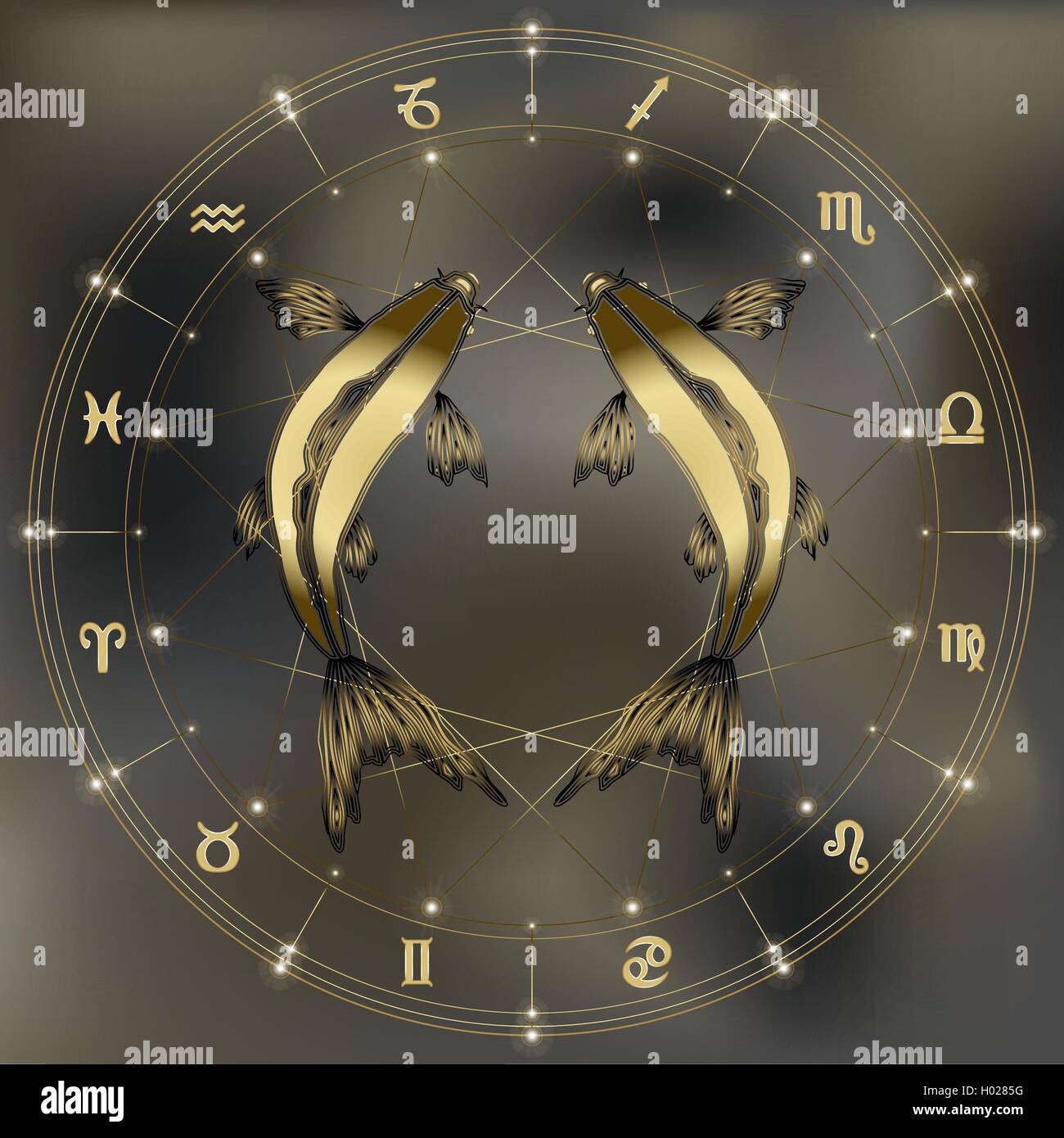 Golden pesci, zodiaco pesci segno Illustrazione Vettoriale