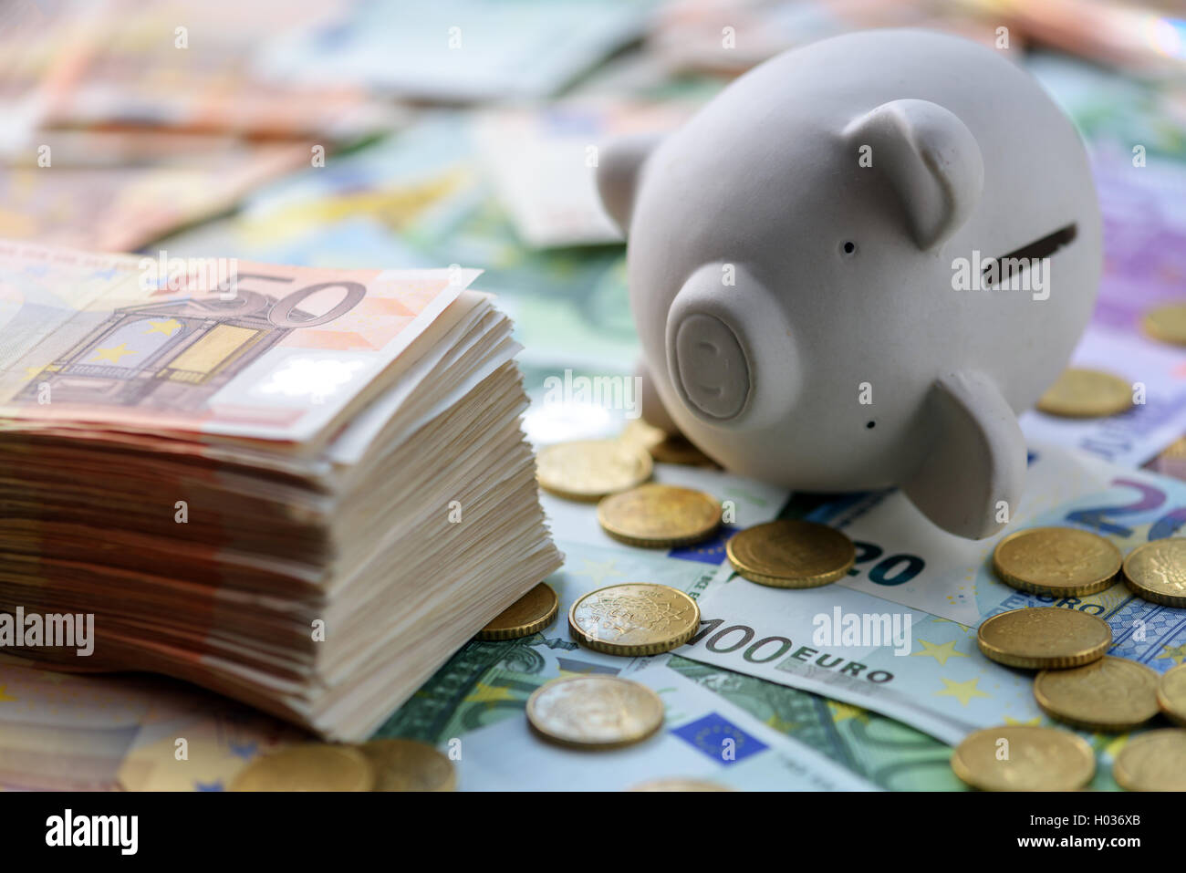 Maiale casella di denaro in contanti closeup Foto Stock