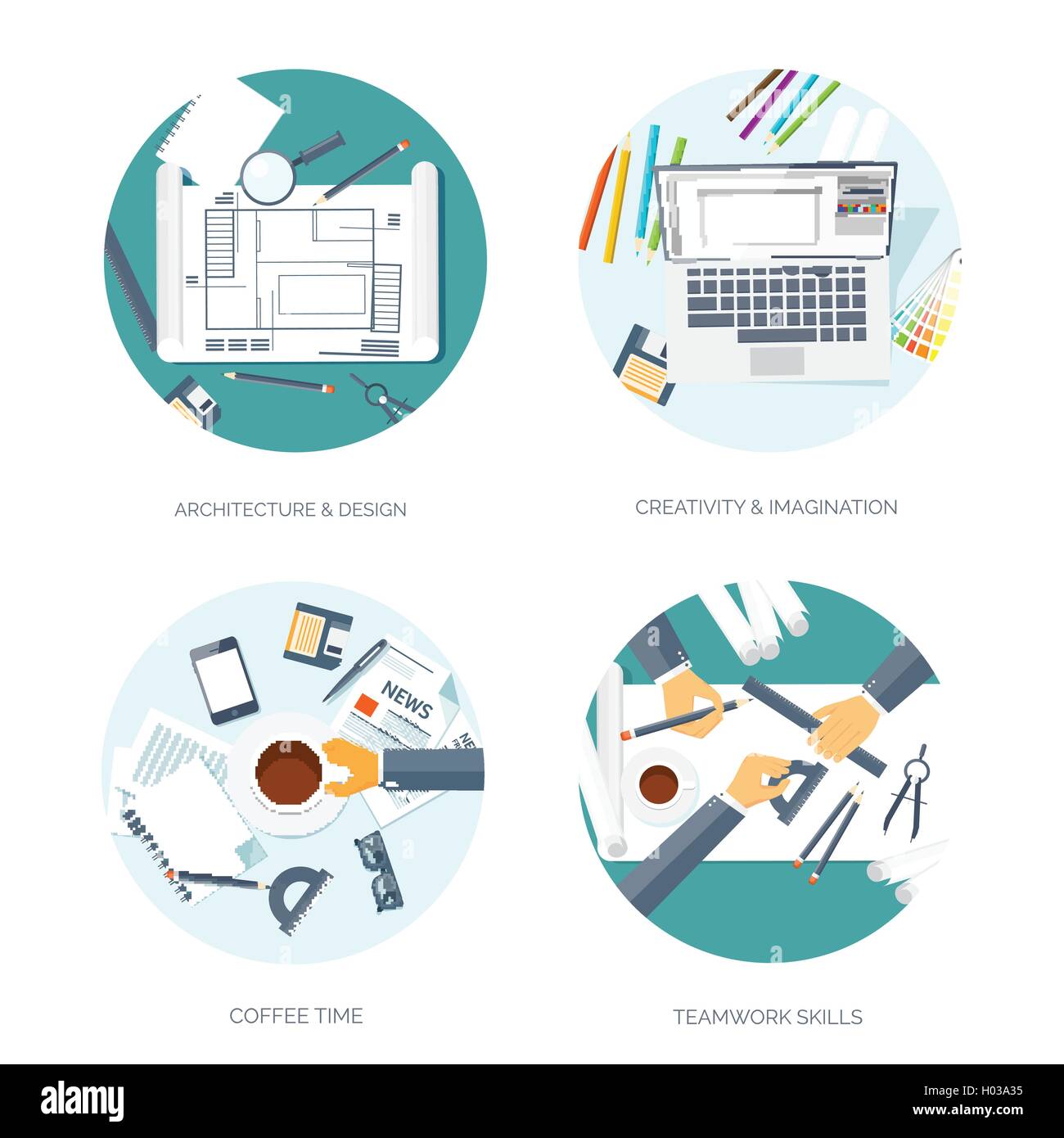 Illustrazione Vettoriale. Appartamento progetto architettonico. Il lavoro di squadra. Edificio, pianificazione. Costruzione. Matita. Architettura e design. Illustrazione Vettoriale