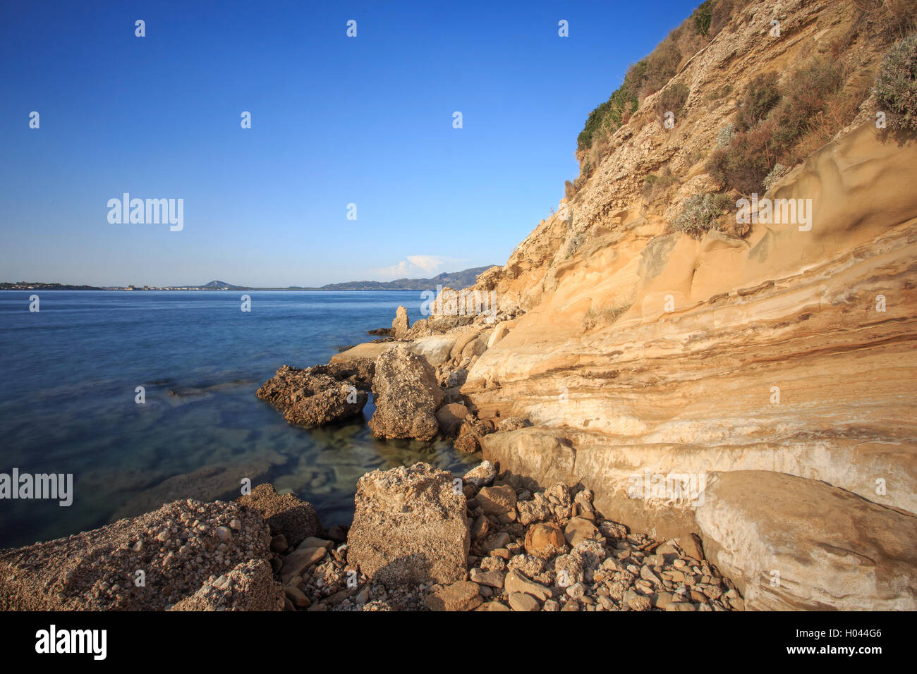 Sulla spiaggia di Marathonisi isola di Zante, Grecia. Foto Stock