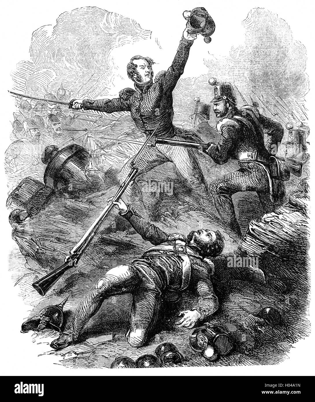 Il Colonnello Charles Windham cenere (1810 - 1870) inserendo il Redan. La battaglia del grande Redan era una battaglia importante durante la Guerra di Crimea, combattuto tra le forze inglesi contro la Russia il 18 giugno e 8 settembre 1855 come parte dell'Assedio di Sebastopoli. Foto Stock
