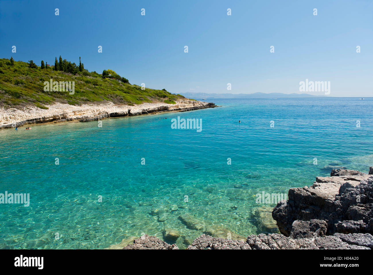 Balos Beach in una baia sulla costa sudoccidentale di Paxos, Isole Ionie, isole greche, Grecia, Europa Foto Stock