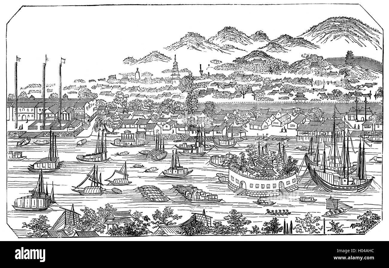 La città di Canton dove la battaglia del Cantone è stata combattuta dal britannico e delle forze francesi contro la Cina il 28-31 dicembre 1857 durante la Seconda Guerra di oppio. L Alto Commissario britannico, Lord Elgin, era entusiasta di prendere la città di Canton (Guangzhou) come una dimostrazione di potenza e di acquisire ufficiale cinese Ye Mingchen che avevano resistito British tentativi di implementare il 1842 Trattato di Nanchino. Foto Stock