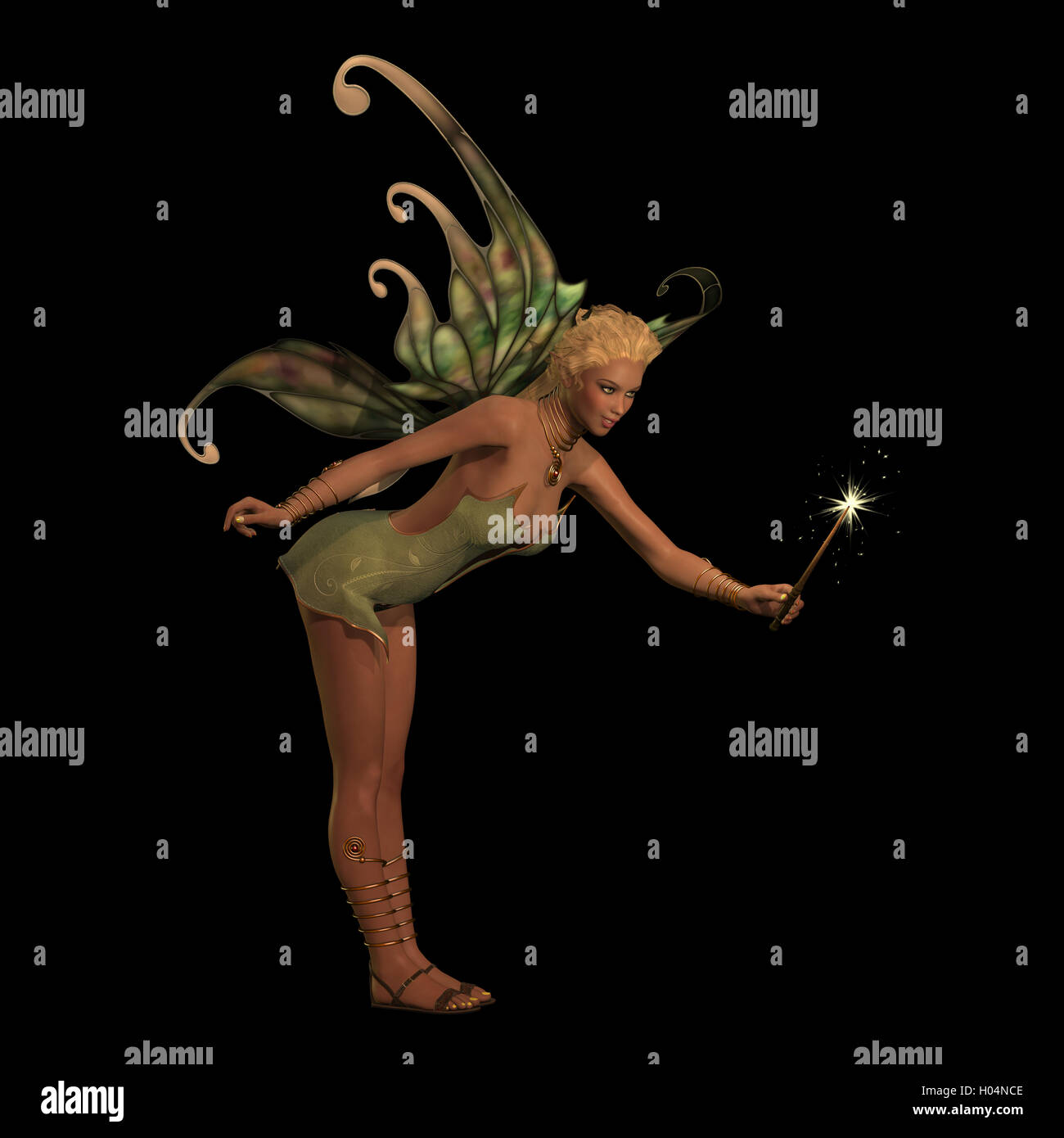 Una Fata è una creatura del folklore e leggenda e ha sottolineato le orecchie lunghe, è piccolo di statura e ha le ali. Foto Stock