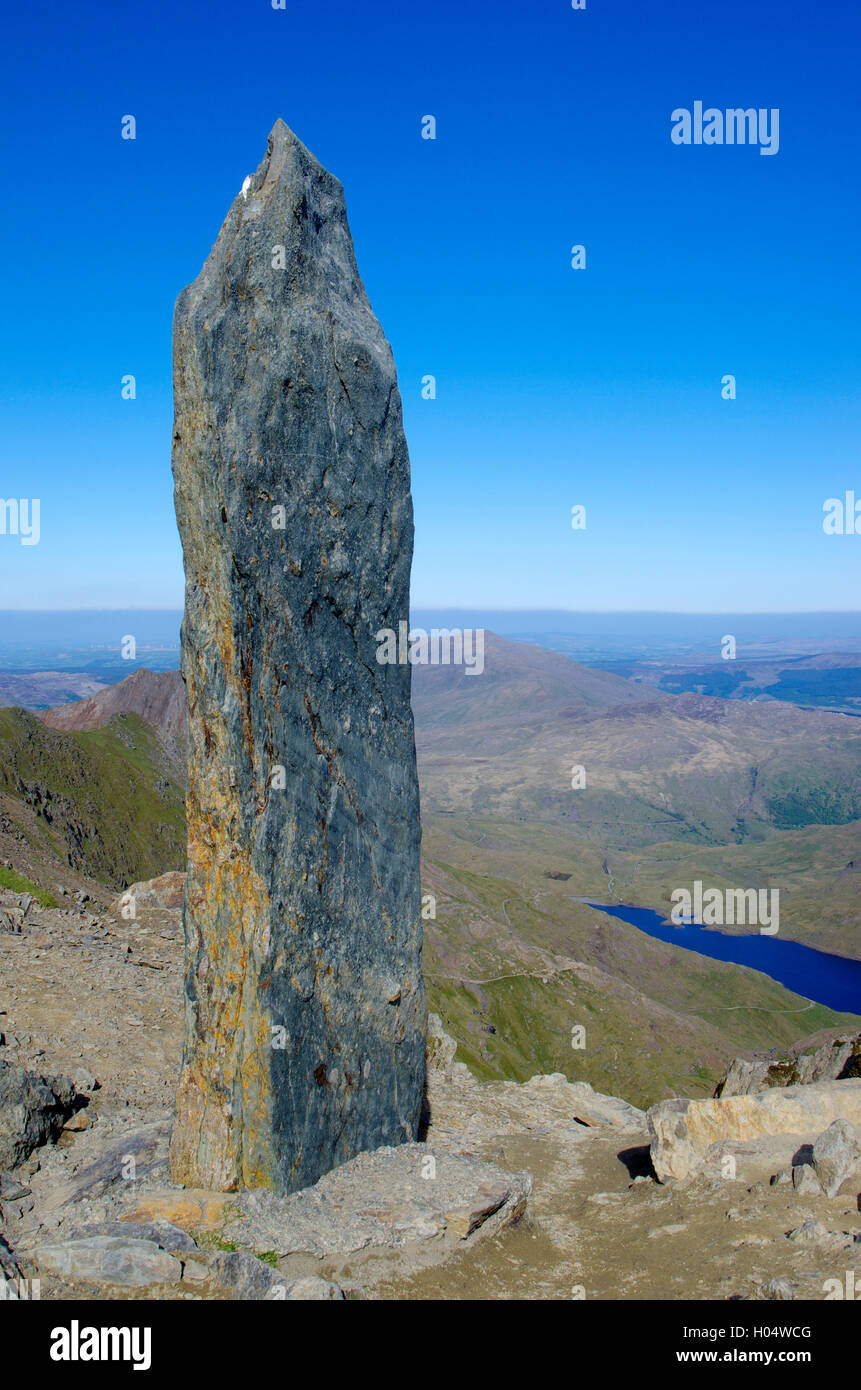Snowdon marker, Stone, Gwynedd, Galles del Nord, Regno Unito, Foto Stock