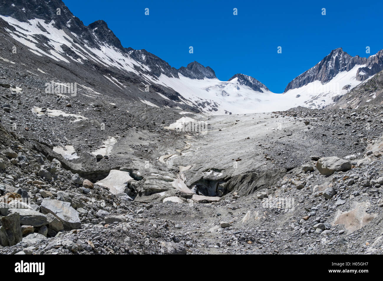 Oberaargletscher, un ghiacciaio delle Alpi svizzere nella regione di Grimsel del Berner Oberland. Foto Stock