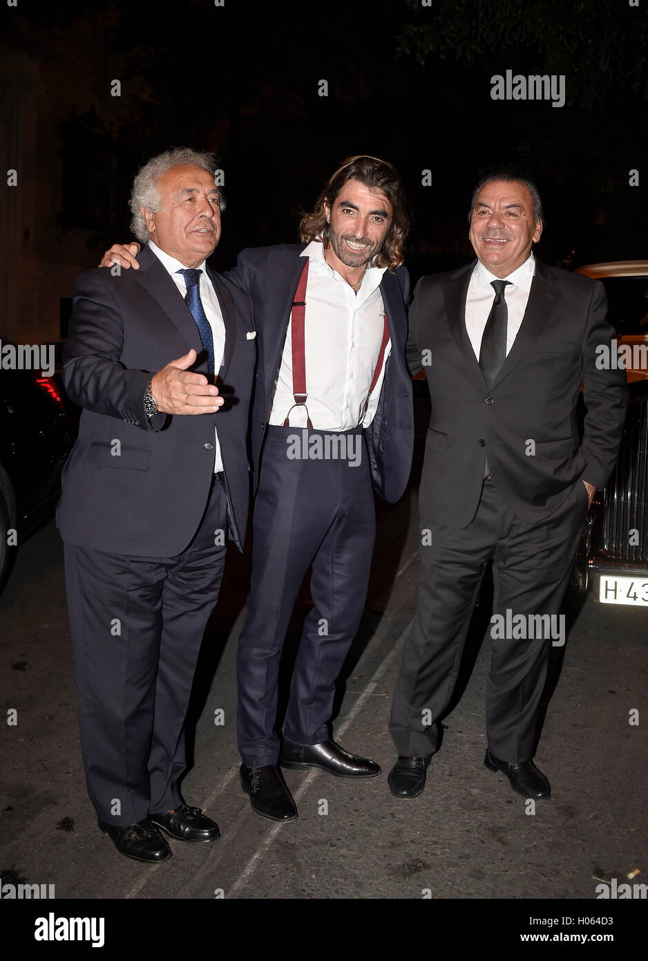 Imprenditore Juan José Hidalgo e cantanti 'Los del Río" Antonio Romero e Rafael Ruiz a Madrid lunedì 19 agosto 2016 Foto Stock