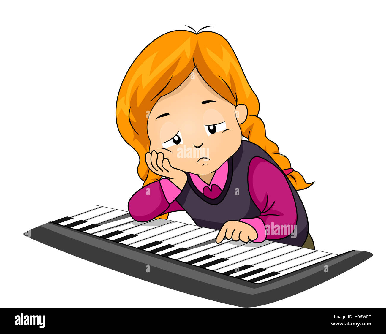 Illustrazione di un annoiato ragazza che gioca con il pianoforte Foto Stock