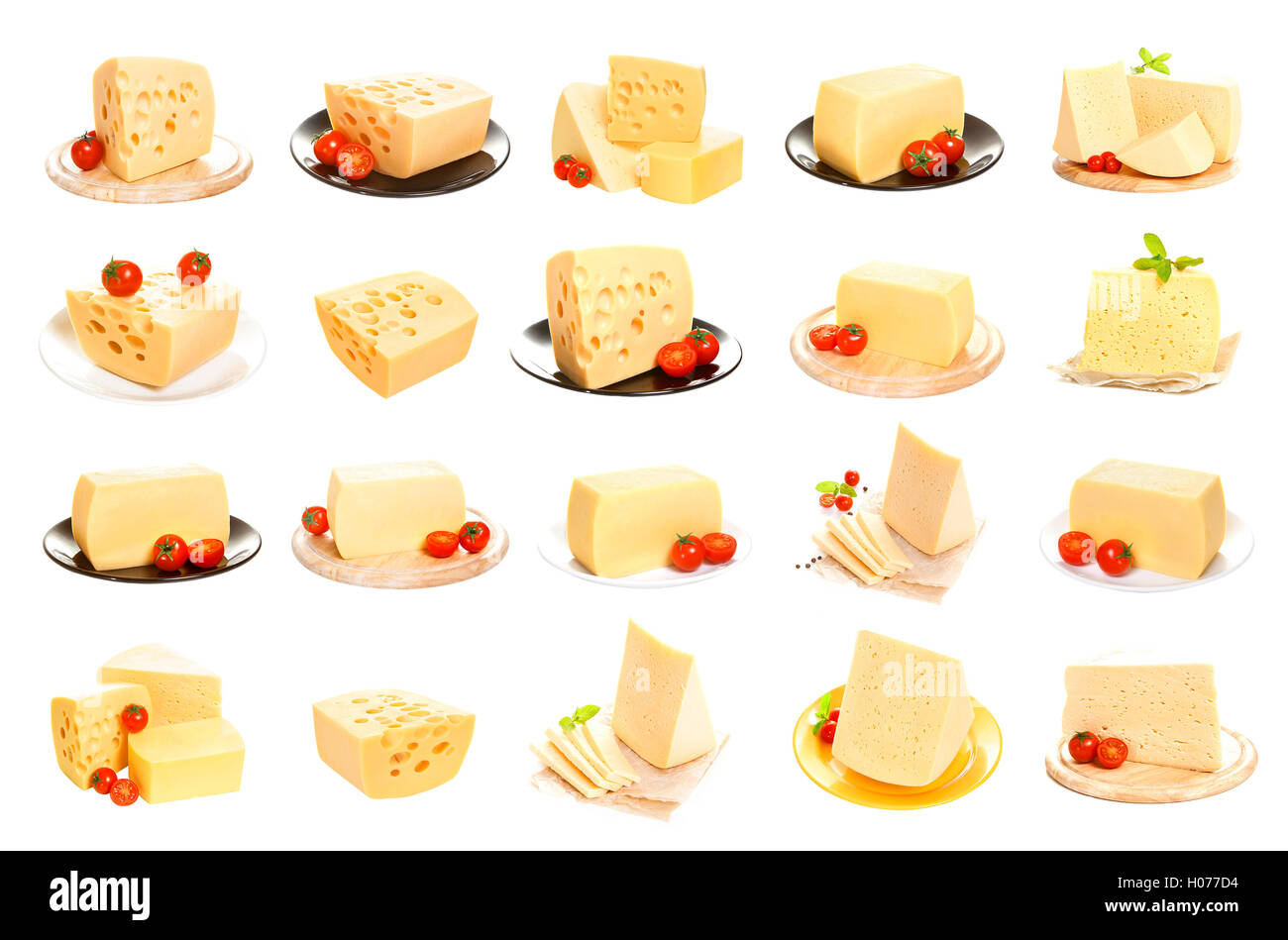 Grande raccolta di formaggio isolato su sfondo bianco. Con il tracciato di ritaglio Foto Stock