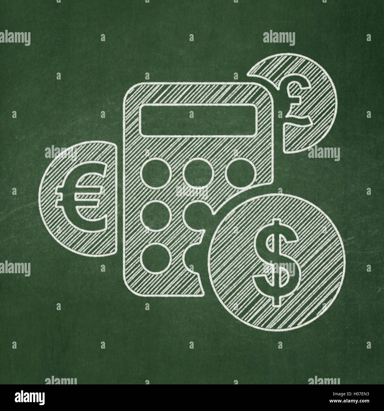 News concept: Calcolatrice su sfondo lavagna Foto Stock