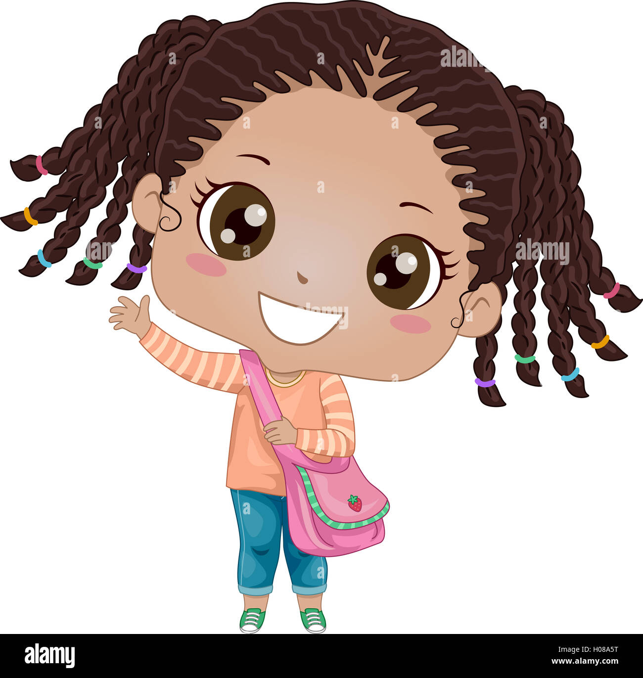 Illustrazione di una ragazza africana avidamente salutando Foto Stock