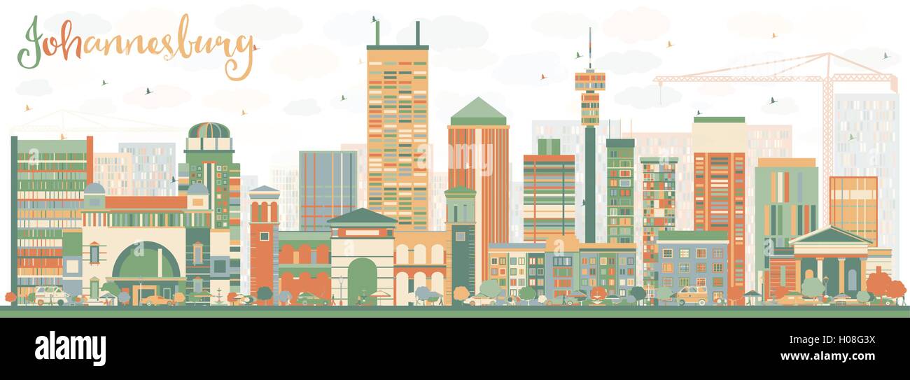Abstract dello Skyline di Johannesburg con edifici di colore. Illustrazione Vettoriale. Viaggi di affari e di turismo con il concetto di Johannesburg Illustrazione Vettoriale