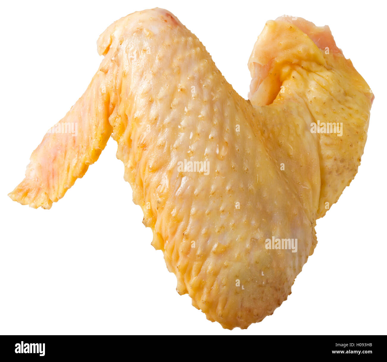 Materie organiche ala di pollo isolati su sfondo bianco. L'immagine è tagliata, isolato su uno sfondo bianco Foto Stock