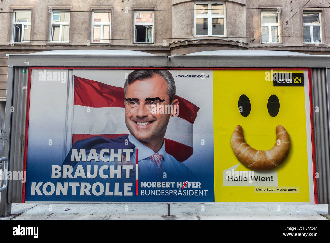 Campagna di manifesti per il Presidente Norbert Hofer collocato nel centro di Vienna, Austria Foto Stock