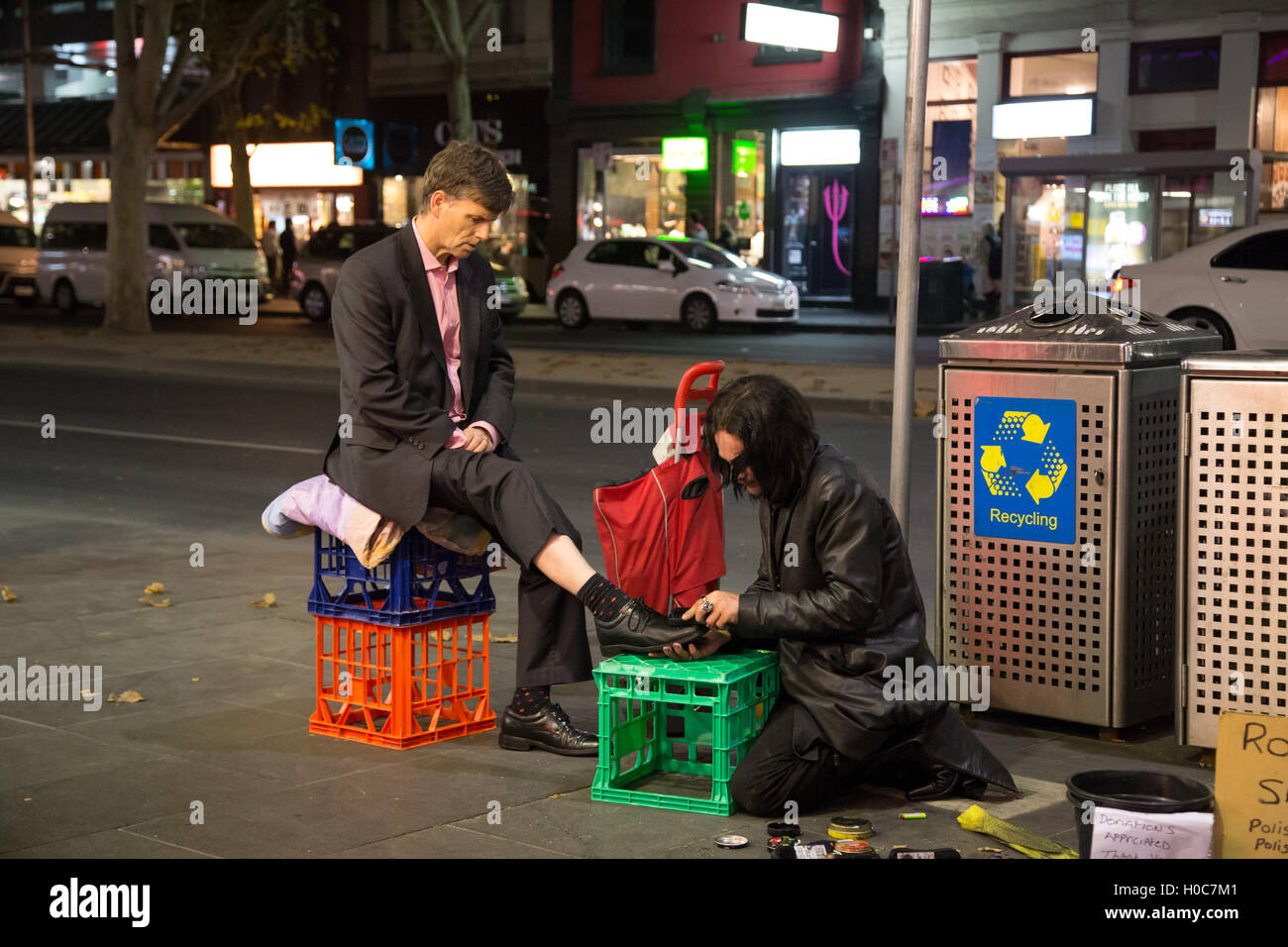Cassoncino di pulizia per le strade di Melbourne, Australia Foto Stock