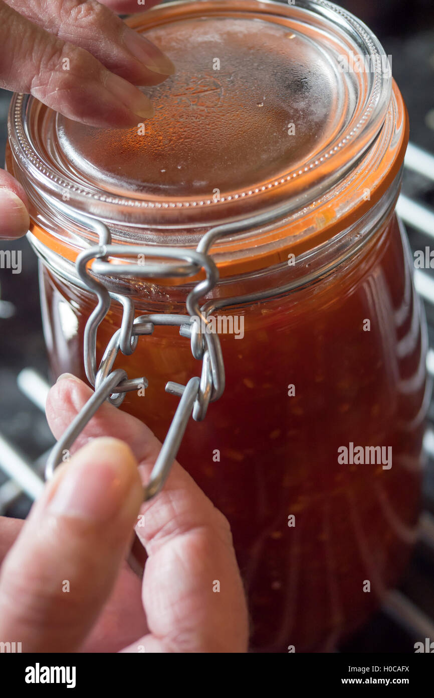 Rendendo il Chutney di pomodoro a casa Foto Stock