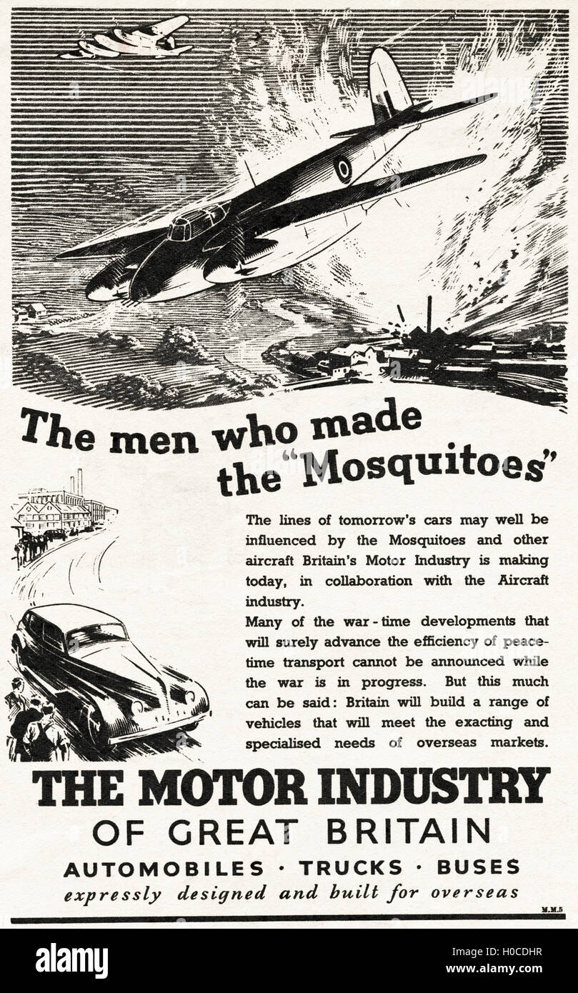 Pubblicità Pubblicità Industria Automobilistica di Gran Bretagna originale vecchia vintage annuncio dalla lingua inglese magazine pubblicato in India datata 1945 Foto Stock