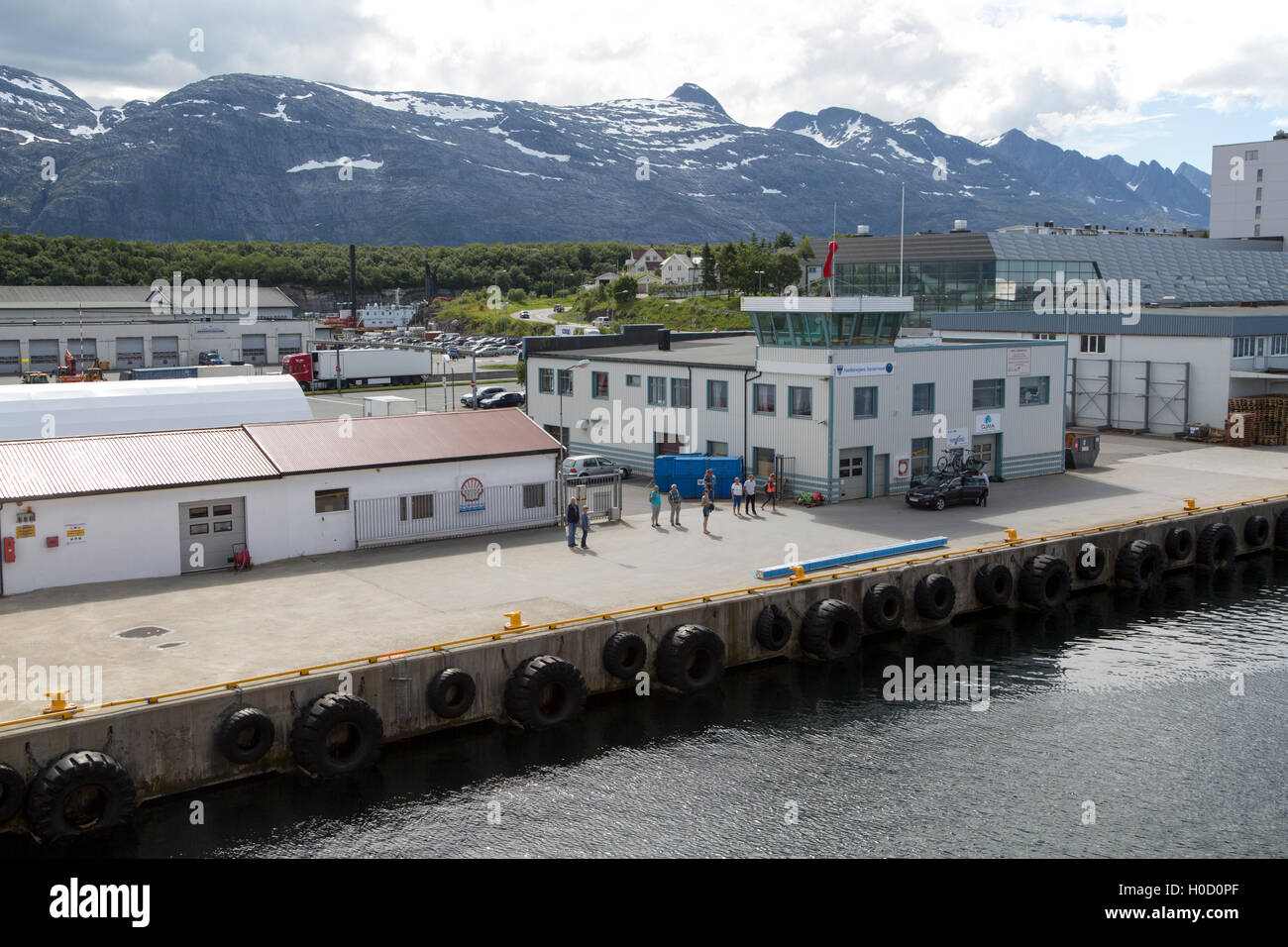 Banchina del porto di Sandnessjoen, Nordland, Norvegia Foto Stock