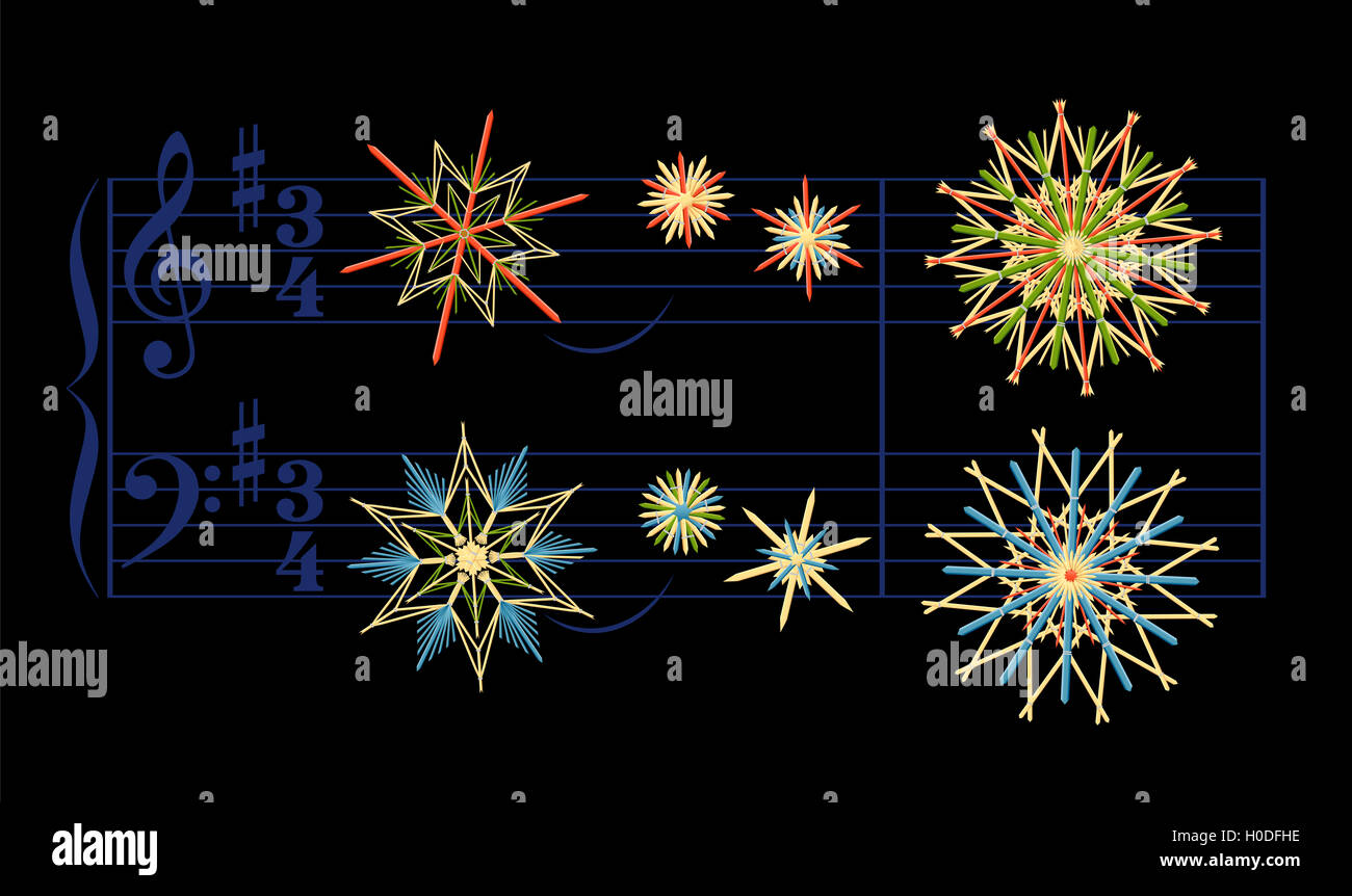 Stelle di paglia invece di note suonate la canzone di Natale Silent Night. Foto Stock