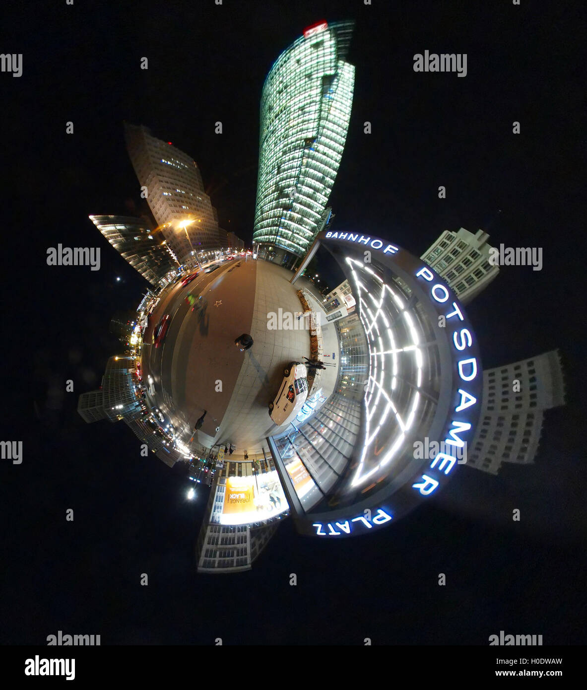 Il cerchio completo panorama: Potsdamer Platz di Berlino. Foto Stock