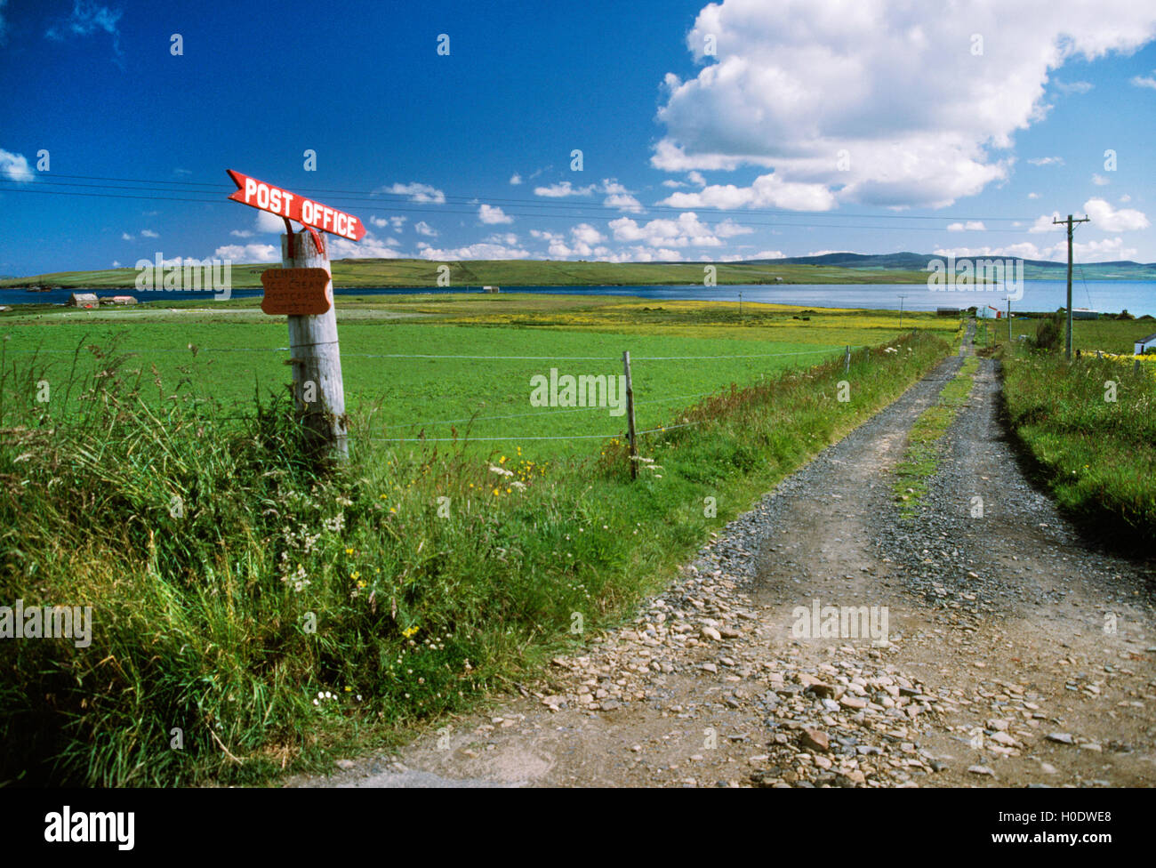 Archivio foto scattata Luglio 1987 di un segno per il vecchio ufficio postale a Garson, Hoy, Orkney Isles, Scozia: il Post Office è stato spostato dal foto scattata Foto Stock