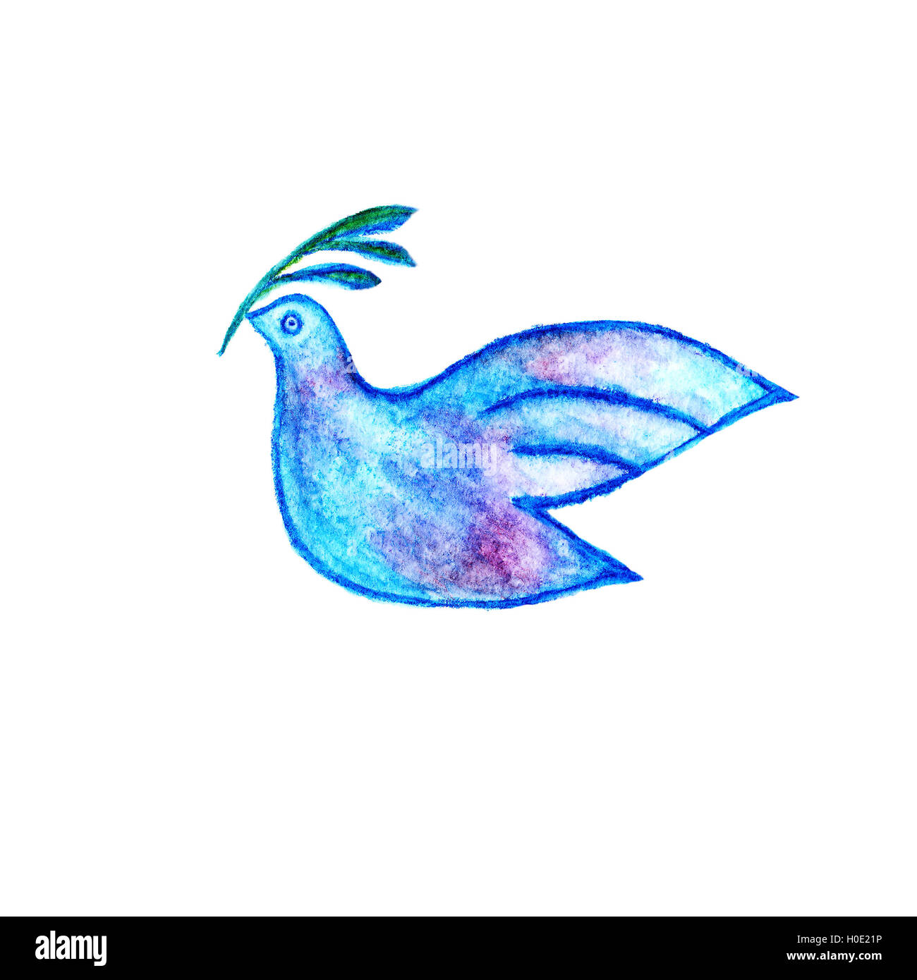 Simbolo di pace - colomba con ramo di olivo matite acquerello disegno Foto Stock