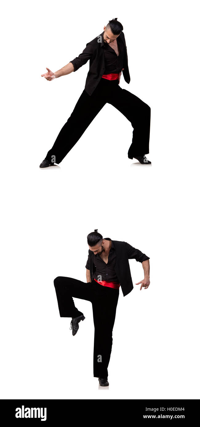 Spanish dancer in pose diverse su bianco Foto Stock