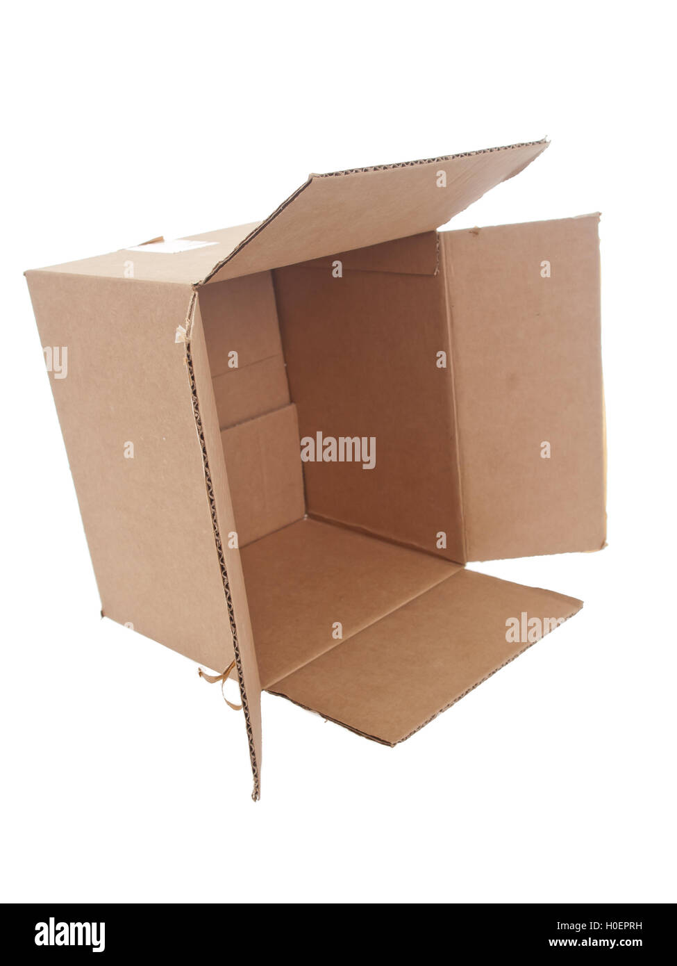 Il cartone aperto vista caduti sul puro sfondo bianco Foto Stock